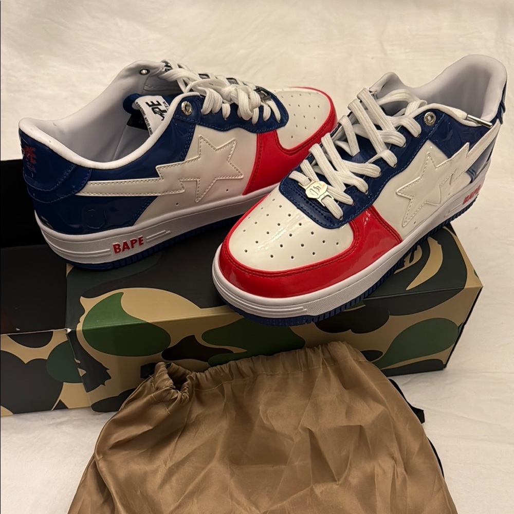 BAPE Men's Red, White, and Blue Sneakers
